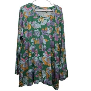LOGO Lori Goldstein Long Sleeve Abstract Floral Tunic Size XL Green Peppermint